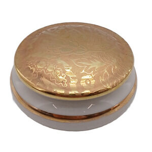 Vintage JWK Josef Kuba Trinket Box Porcelain Western Germany Gold Trim Round